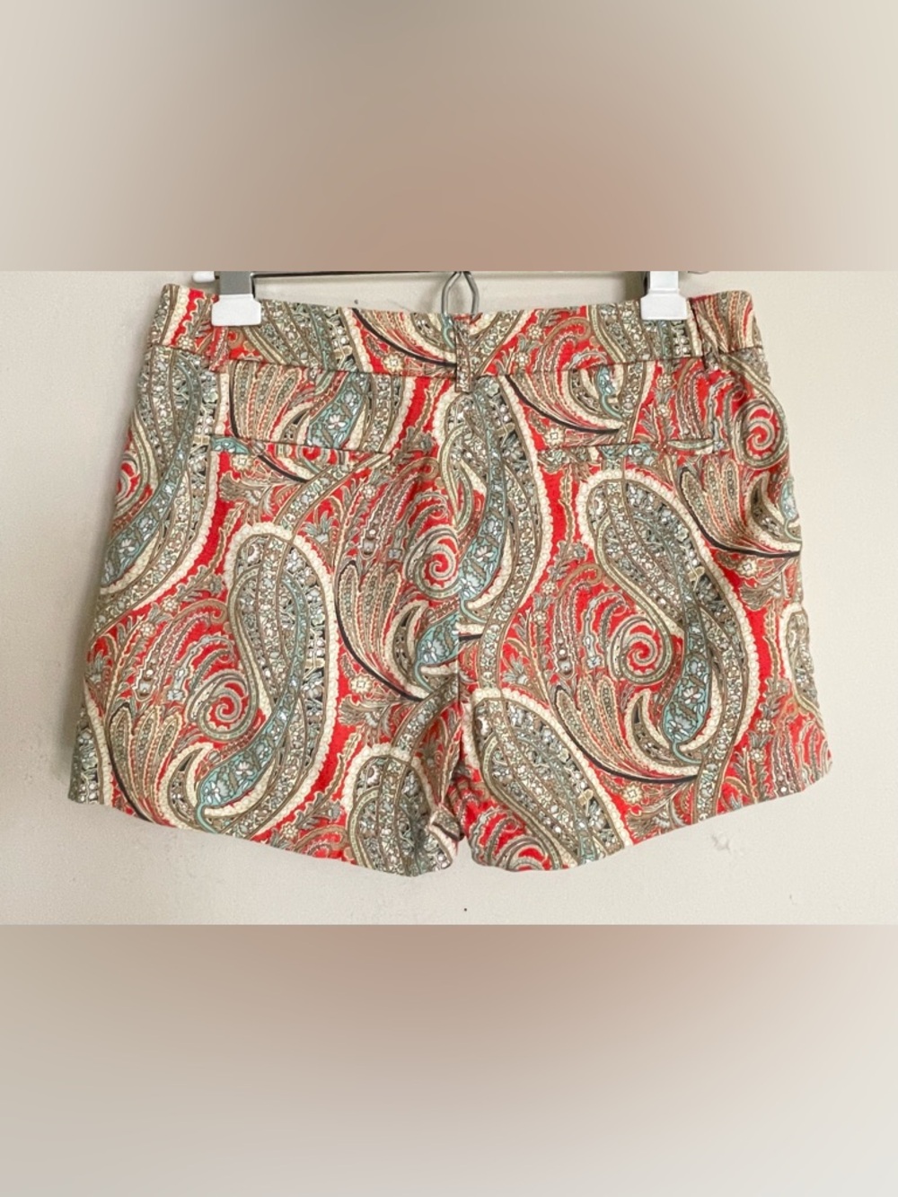 Kenar Orange and Teal Paisley Boho Shorts - Picture 2 of 5